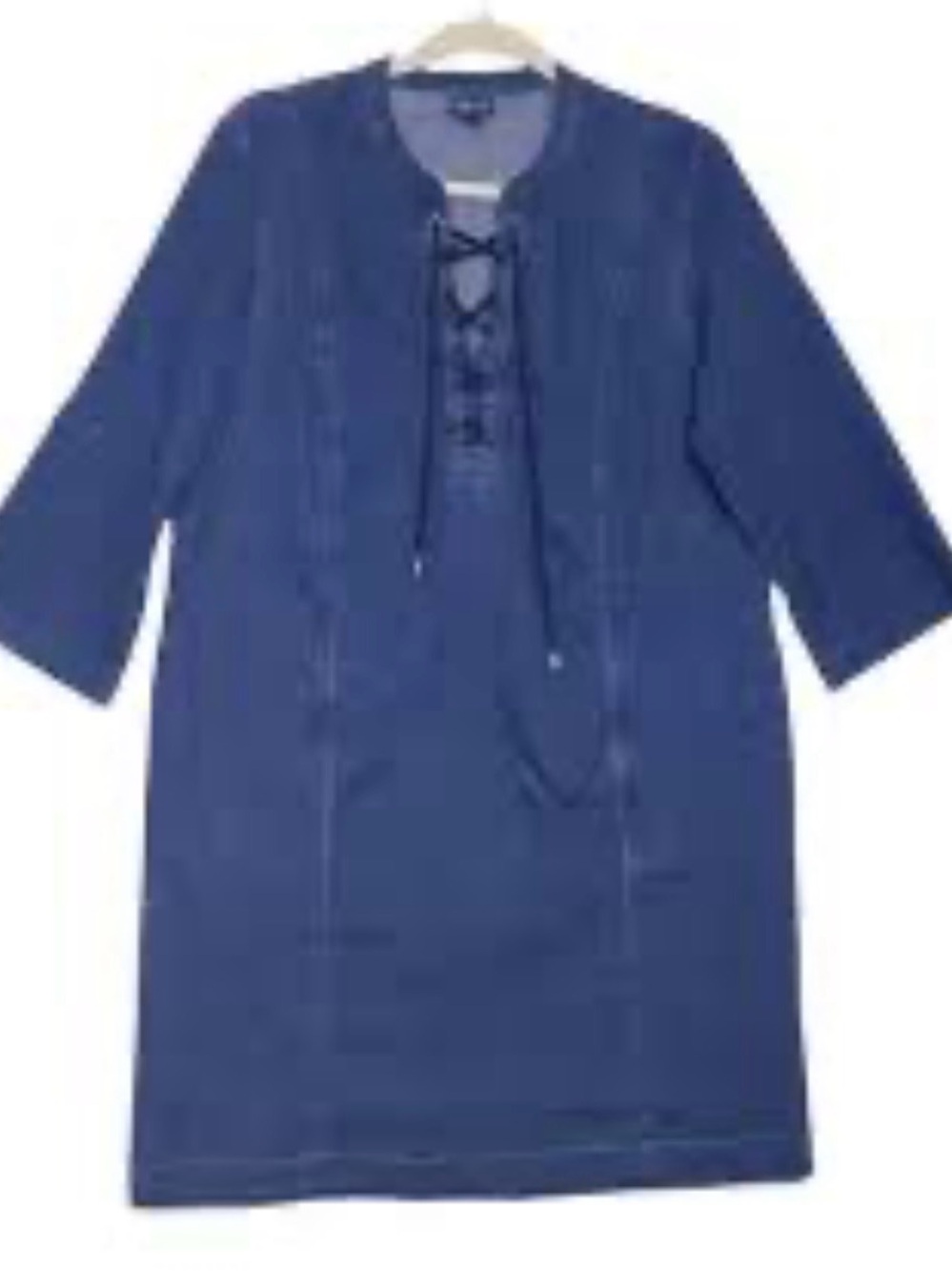 J. Jill Indigo Denim Lace-Up Long Sleeve Raw Hem Dress L, NWT - Picture 6 of 11